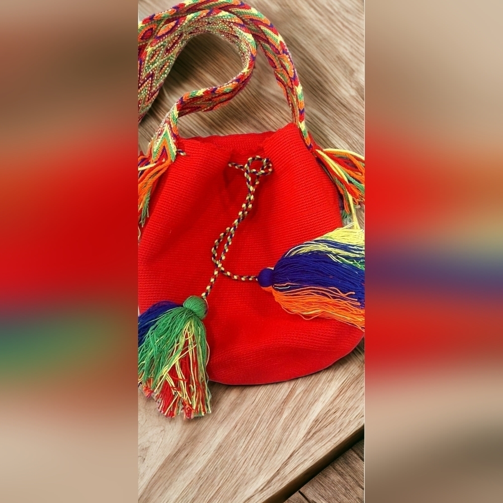 Nina Mochila Red 100% Handmade Crossbody Boho Large Bag Ethnic Traditional Hobo - Picture 5 of 12